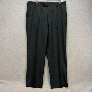 Perry Ellis Dress Pants Mens 38x32 Gray Pinstripe Flat Front Straight Trousers